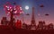 Origami Paper art of Romantic couple sitting under heart tree at the city with Eiffel tower in twilight time