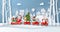 Origami paper art style, Christmas train with Santa Claus and friend in the village