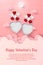 Origami Paper art of Valentines Postcard, Blank heart shape photo with balloon floating on the sky with copy space