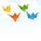 Origami paper birds flight abstract background