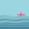 Origami paper boat and ocean sea waves. Flat design Love card