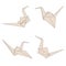 Origami paper cranes set, paper bird as symbol of peace and freedom different views for design cards and banners