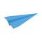 Origami plane. Blue fold paper airplane isolated on white background. Symbol of communication, delivery, travel