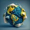 An origami planet Earth on a cyan background. Created with Generative AI