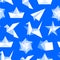 Origami seamless pattern with flat icons. Paper cranes, bird, boat, plane vector illustrations. Colored background blue