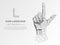 Origami Sign language L letter, hand Polygonal space low poly style. People silent communication wireframe Vector