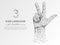 Origami Sign language number three gesture, hand showing three fingers Polygonal low poly Deaf communication Vector