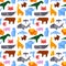 Origami style illustrations of different animals background seamless pattern japan creative traditional toy vector.