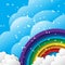 Origami Stylized paper Colorful clouds and rainbow with blue sky.