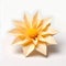 Origami yellow lotus flower on white background, paper flower