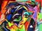 Original abstract digital painting of human face, colorful compo