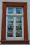 Original antique window with convex glass