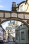 The original arch between the houses on the street in the central part of Trier