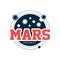 Original astronomical logo with Mars. Space adventure, exploration of Red planet, scientific project. Outline emblem