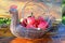 Original basket with apples and viburnum