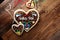 Original bavarian christmas gingerbread heart on wood. xmas ging
