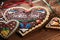 Original bavarian christmas gingerbread heart on wood. xmas ging