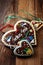 Original bavarian christmas gingerbread heart on wood. xmas ging