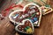 original bavarian christmas gingerbread heart on wood. xmas gingerbread cookie.