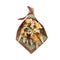 Original bouquet consisting of dried salted fish, salted peanuts, crackers, dried bread and other beer snacks isolated on white ba