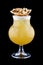 Original cocktail with orange and popcorn on a dark background