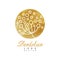 Original dandelion logo in circular shape. Luxury golden icon. Abstract plant. Vector design for natural product label