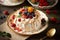 original dessert meringue cake with berries on plate