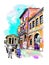 Original digital watercolor drawing of Rome street, Italy