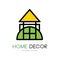Original emblem for shop with things for house decor. Linear vector logo for home improvement services or business