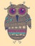 Original ethnic owl ink drawing, vector illustration