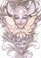 Original fantasy portrait illustration of a beautiful female moth fairy