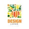 Original fruit logo template. Sweet and healthy food. Abstract emblem in rectangular shape. Colorful flat vector design