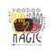 Original hand drawn design abstract illustration with hands and eyes for Voodoo magic shop logo. Culture and religion