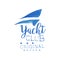 Original hand drawn logo template for yacht club. Watercolor painting with silhouette of sails. Blue vector emblem for