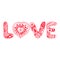 Original hand drawn word love. Romantic floral background with