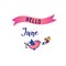 Original hand lettering Hello June and seasonal symbol little birds