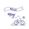 Original hand lettering Hello May and seasonal symbol bicycle