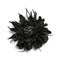 Original handicraft brooch made of fine black leather in the form of a flower with sparkling black stones in the middle