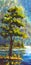 Original handpainted Oil Painting Green Pine Tree on canvas - colorful pine tree painting - Modern impressionism art.