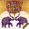 original Happy Holi design with elephant on floral indian background