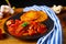 Original Hungarian goulash with potato pancakes