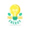 Original logo design template with electric light bulb, green leaves and text. Alternative pure energy concept. Flat