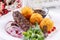The original national dish is lulia kebab and potato balls.