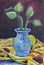 Original oil on canvas still life lotus on vast