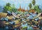 Original oil painting on canvas - waterside life
