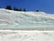 Original Pamukkale place in Turkey in Asia landscape with limestone pools with blue warm water