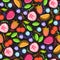 Original pattern with fruits: strawberry, cherry, raspberry, blueberries, leaves, tangerines and fun element.