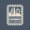 Original postage stamp with urban landscape of Dubai. Symbol with famous architecture of United Arab Emirates UAE . Burj