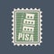 Original postmark stamp with Pisa tower. Historical monument, symbol of Italian city. Famous tourist attraction. Travel