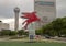 The original red Pegasus horse, restored and placed on a rotating oil derrick, Dallas, Texas